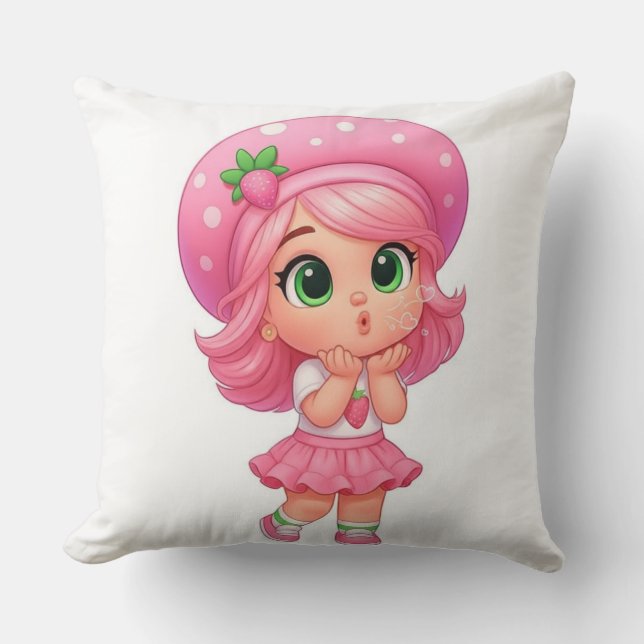 Schattig Strawberry Meisje Chibi Kussen (Voorkant)