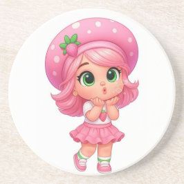 Schattig Strawberry Meisje Chibi Zandsteen Onderzetter