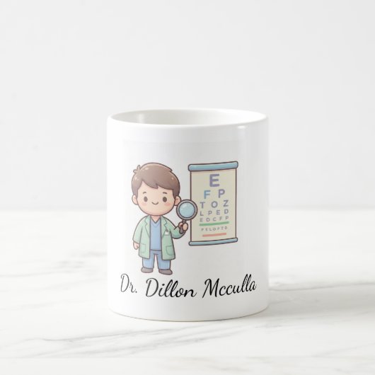 Schattig stripfiguur optometrist mok ontwerp – Oog (Center)