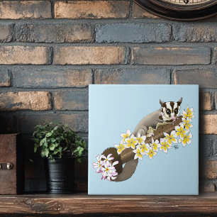 Schattig Suikereekhoorn Tropische Plumeria Bloemen Tegeltje