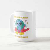 Schattig Superheld Aarde Sla onze Planeet Ontwerp Koffiemok (Voorkant links)