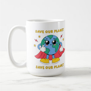 Schattig Superheld Aarde Sla onze Planeet Ontwerp Koffiemok