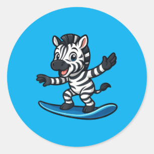 Schattig Surfende Zebra Grappig Dier Strand Zomer  Ronde Sticker