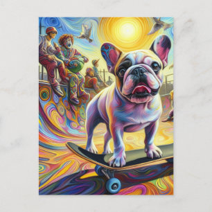 Schattig Surreal Frans Bulldog Skateboarden Briefkaart