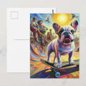 Schattig Surreal Frans Bulldog Skateboarden Briefkaart (Voorkant / Achterkant)