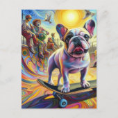 Schattig Surreal Frans Bulldog Skateboarden Briefkaart (Voorkant)