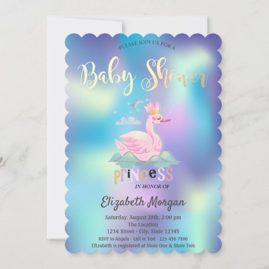 Schattig Swan Crown Holographic Baby shower Kaart (Voorkant)
