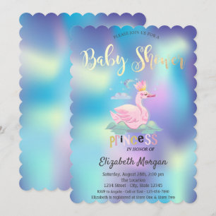 Schattig Swan Crown Holographic Baby shower Kaart