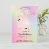 Schattig Swan Holographic Baby shower Kaart (Staand voorkant)