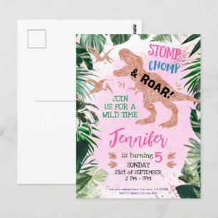 Schattig T Rex Dinosaur Girl Verjaardagsfeestje Briefkaart