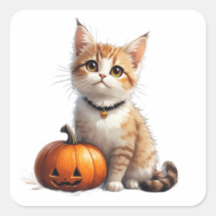 Schattig tabby katje met herfst pompoen thema 🎃 vierkante sticker