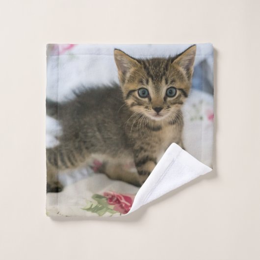 Schattig Tabby kitten kijken verrast Bad Handdoek (Wasdoekje)