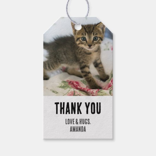 Schattig Tabby Kitten kijken verrast op dank u Cadeaulabel (Voorkant)