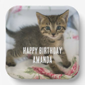 Schattig Tabby Kitten kijken verrast op verjaardag Papieren Bordje (Voorkant)