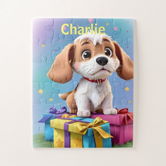 Schattig Tan & White Puppy met kleurrijke geschenk Legpuzzel (Verticaal)