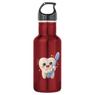 Schattig Tand Karakter Tandhygiënist Sport Waterfl Waterfles