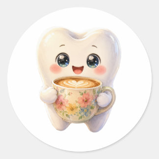 Schattig Tandheelkundig Koffie Liefhebber Kawaii K Ronde Sticker