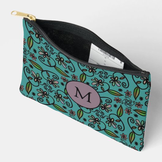 Schattig Teal Bloemmotief Monogram Etui (Open)