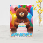 Schattig Teddy Bear Cake Birthday Bash Kaart (Gele Bloem)