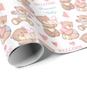 Schattig Teddy Bears Welkom Baby shower Cadeaupapier (Rol Hoek)