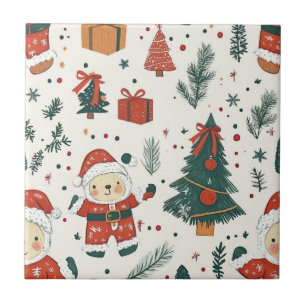 Schattig teddybeer & Kerstman op Wit (1) Tegeltje