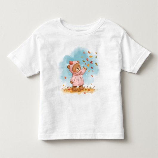 Schattig teddybeer meisje vangt herfstbladeren kinder shirts (Voorkant)