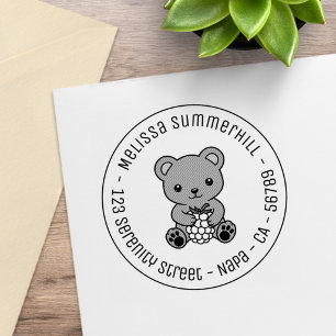 Schattig teddybeer met een ronde adresbes rubberstempel