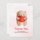 Schattig teddybeer met een rood hart dank je briefkaart (Voorkant / Achterkant)