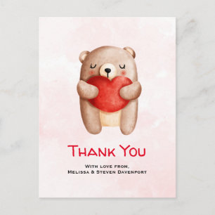 Schattig teddybeer met een rood hart dank je briefkaart