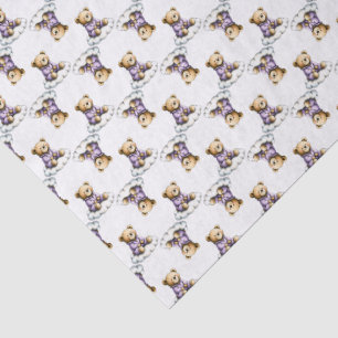 Schattig teddybeer op een pluizige wolk paarse pyj tissuepapier