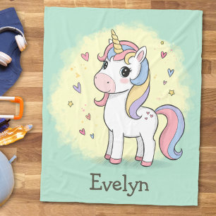 Schattig Tekenfilm Eenhoorn met Regenboog Manen Fleece Deken