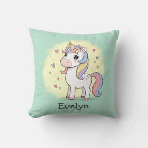 Schattig Tekenfilm Eenhoorn met Regenboog Manen Kussen