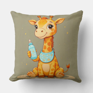 Schattig tekenfilm-girafkarakter met een babyfles kussen