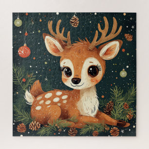 Schattig Tekenfilm Hert in Festieve Krans Legpuzzel