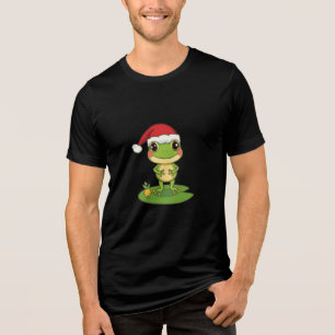 Schattig tekenfilm kikkerpersonage met een kerstmu Tri-Blend shirt