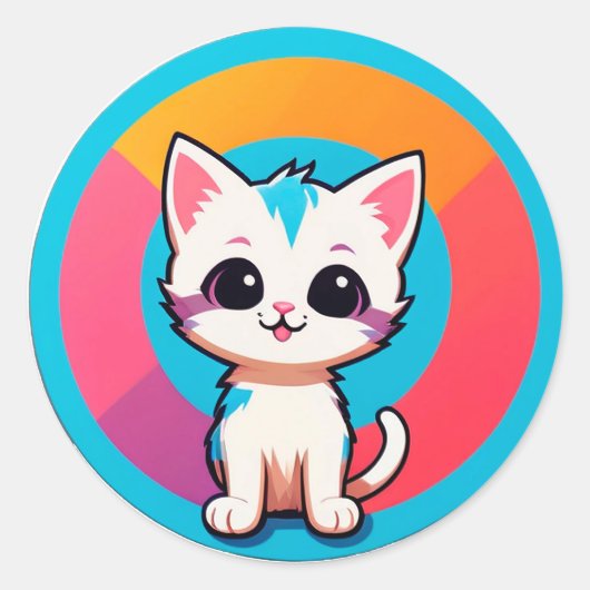 Schattig Tekenfilm Kitten Ronde Sticker (Voorkant)