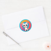 Schattig Tekenfilm Kitten Ronde Sticker (Envelop)