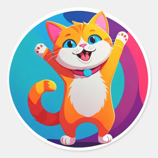 Schattig Tekenfilm Kitten Ronde Sticker (Voorkant)