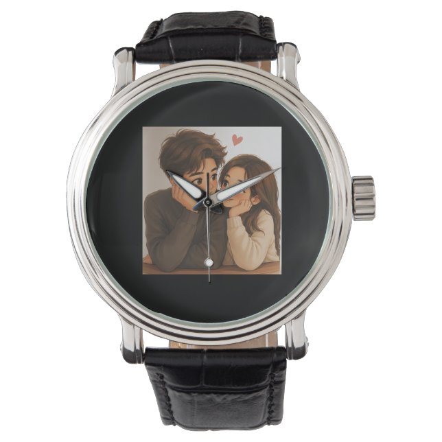 Schattig Tekenfilm Koppel Horloge (Voorkant)