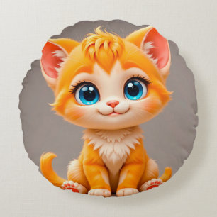 Schattig Tekenfilm Oranje Kitten Knus Charme ✨ Rond Kussen