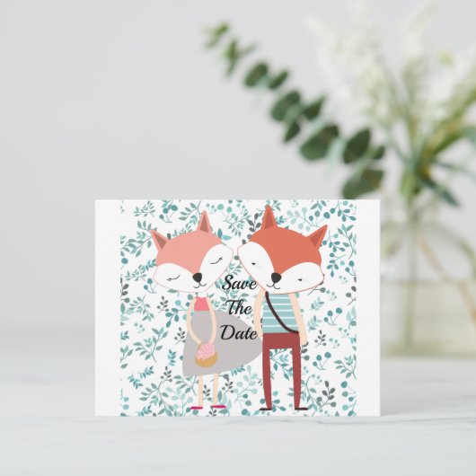 Schattig Tekenfilm Vos Koppel Aankondigingskaart (Staand voorkant)