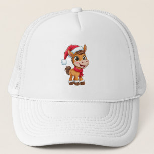 Schattig Tekenfilmpony in Kerstmuts en Sjaal Trucker Pet