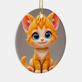 Schattig Tekentelpoes Oranje Keramisch Ornament (Rechts)