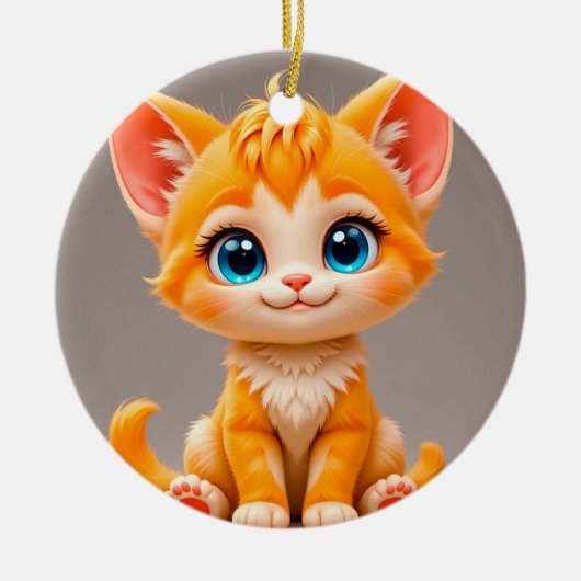 Schattig Tekentelpoes Oranje Keramisch Ornament (Voorkant)