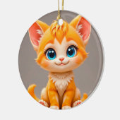 Schattig Tekentelpoes Oranje Keramisch Ornament (Links)