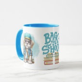 Schattig terug naar school hond dragen rugzak mok (Voorkant links)