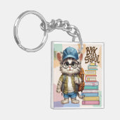 Schattig terug naar school kat dragen rugzak sleutelhanger (Voorkant Links)