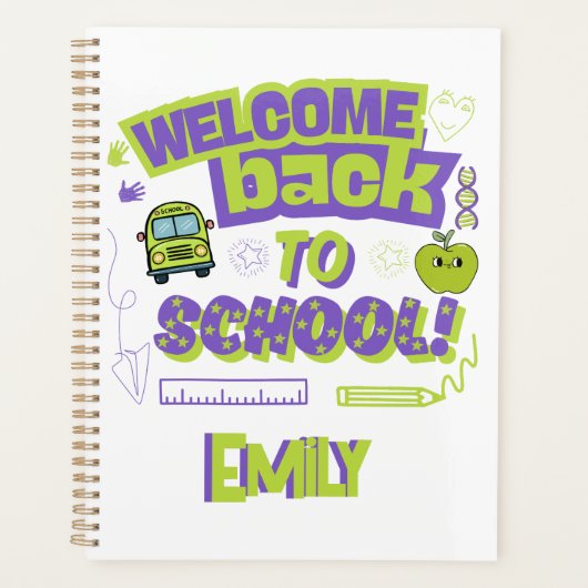 Schattig Terug Naar School Paars Groen Planner (Voorkant)