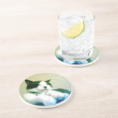 schattig teruggegooid kat zandsteen onderzetter (Zijkant)