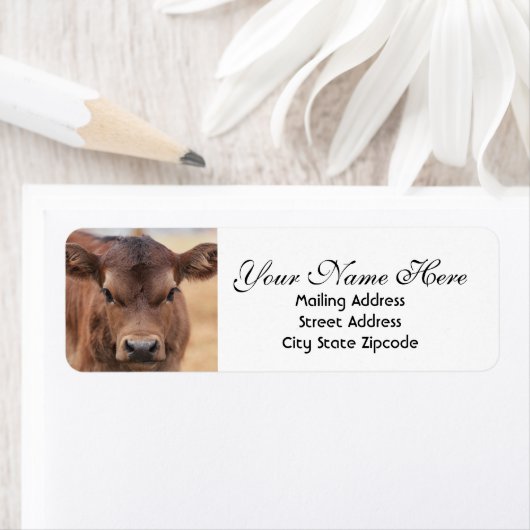 Schattig terugzendadres bruin calf etiket (Insitu)